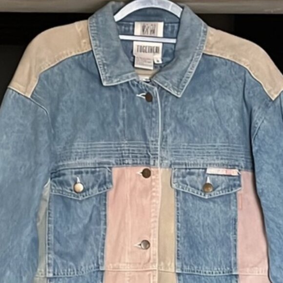 Vintage Together Pastel Color Block Denim Jean Jacket - Picture 4 of 13